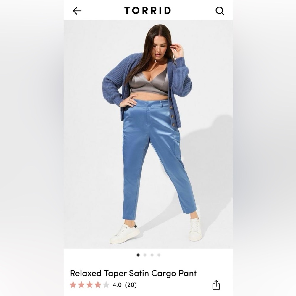 Torrid Relaxed Taper Satin Cargo Pant sz 18 Blue Horizon NWT